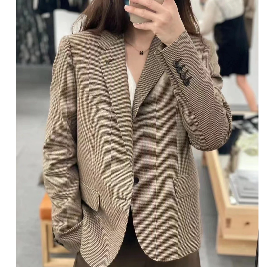 99新 Celine/思琳 36码 棕色格纹西装外套
