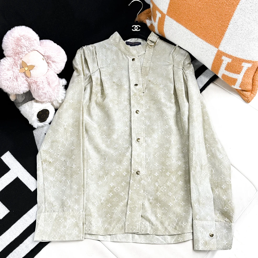 99新 LouisVuitton/路易威登 38码 浅棕色拼白色 老花 长袖 衬衫