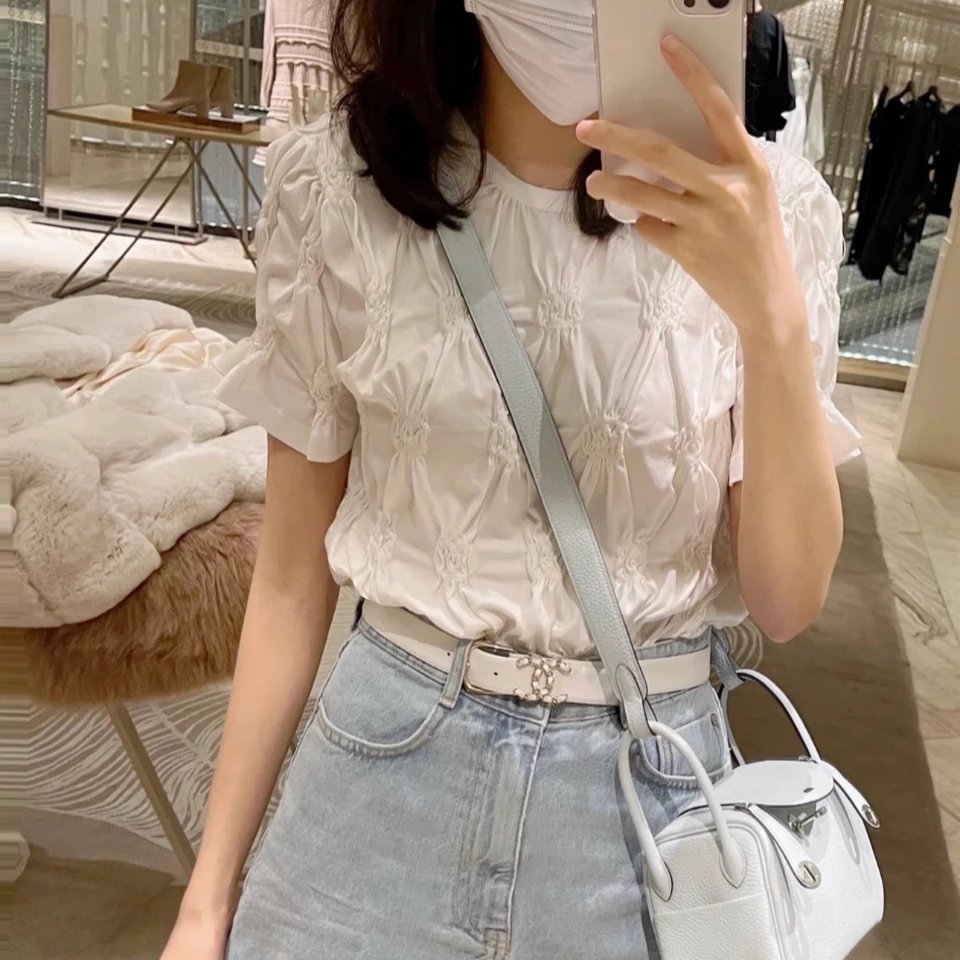 99新 Chanel/香奈儿 S码白色菱格纹双C短袖T恤