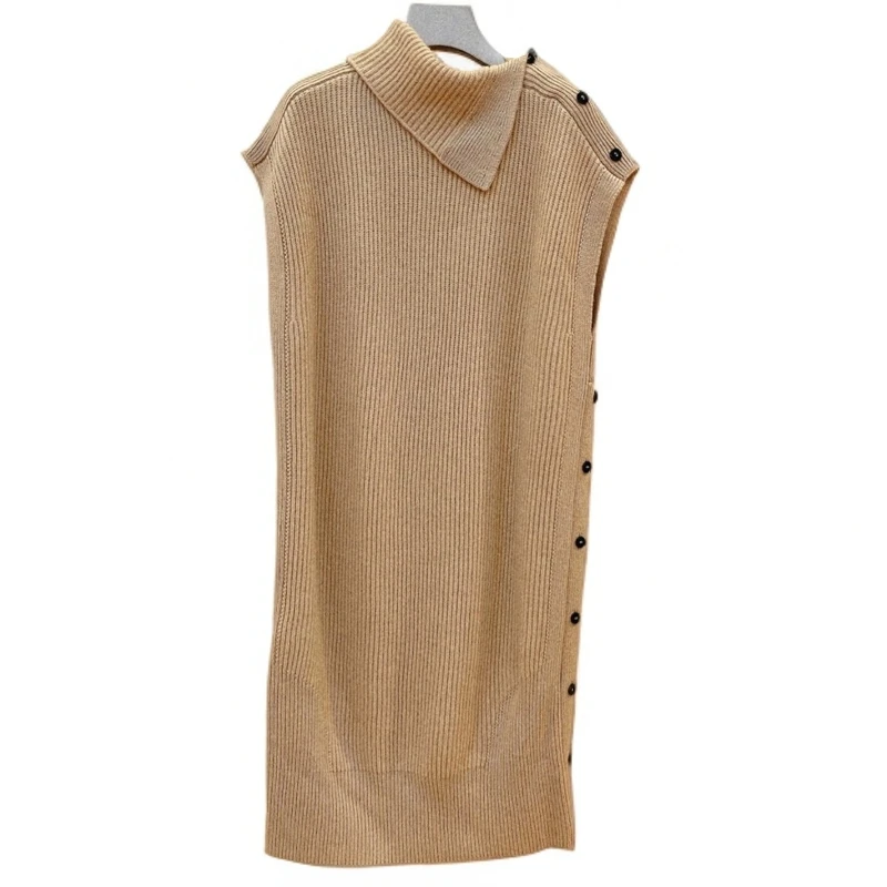 99新 Hermes/爱马仕 38码 卡其色 无袖 针织 连衣裙 有吊