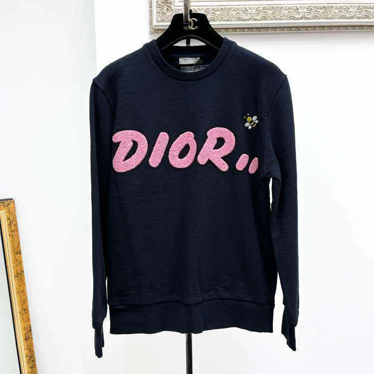 99新 DIOR/迪奥 xxs码 藏蓝色 拼粉色字母 长袖 卫衣