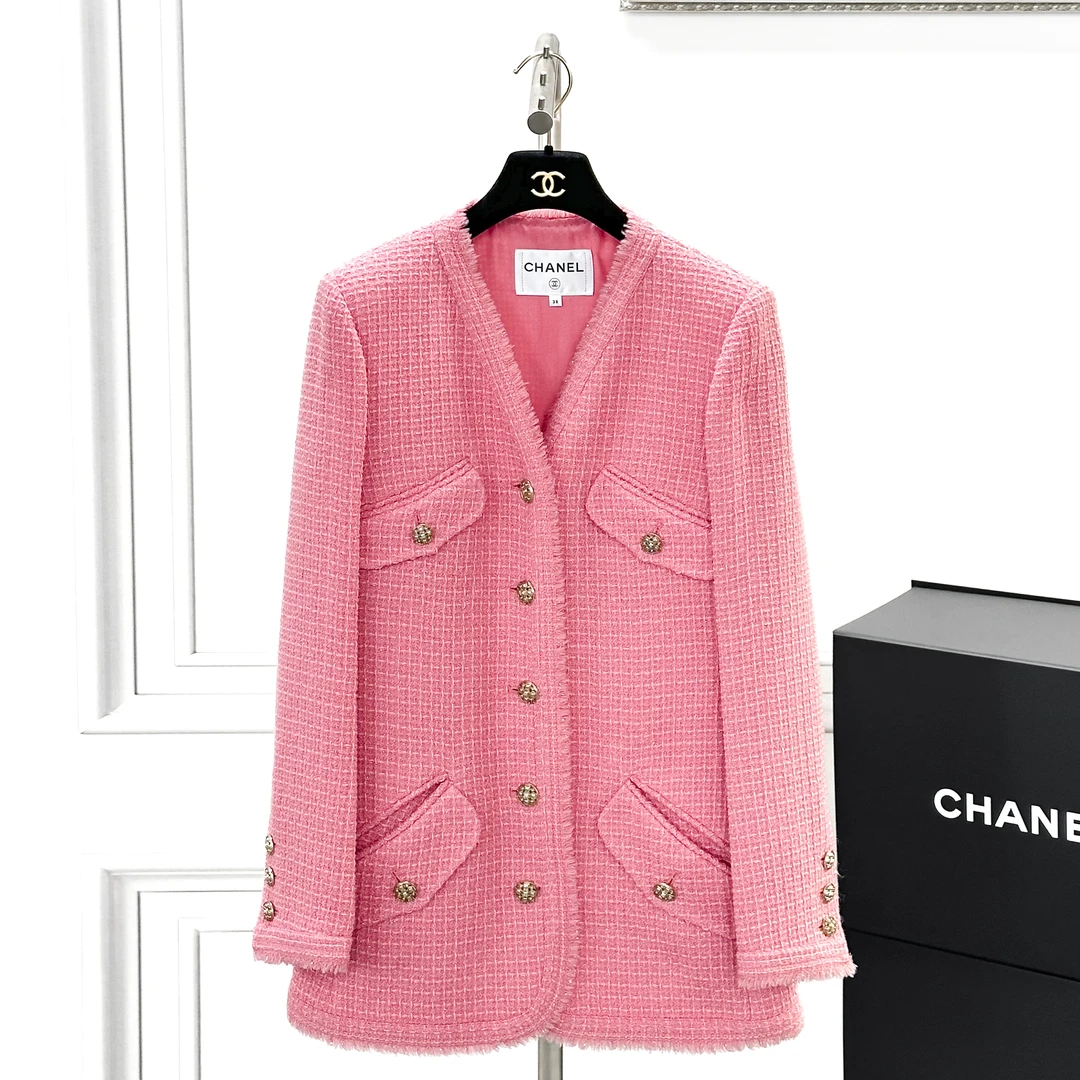 99新 Chanel/香奈儿 38码20A康鹏街系列粉色四口袋外套