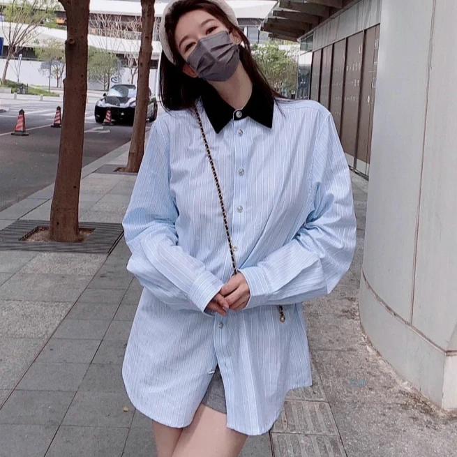 99新 Chanel/香奈儿 36码 蓝色 竖条纹 长袖 衬衫