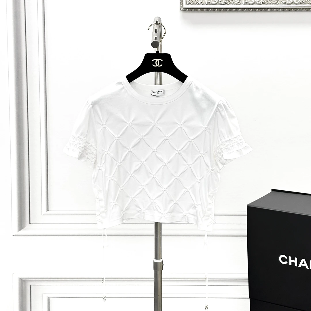 99新 Chanel/香奈儿 38码 白色菱格纹抽绳短袖T恤
