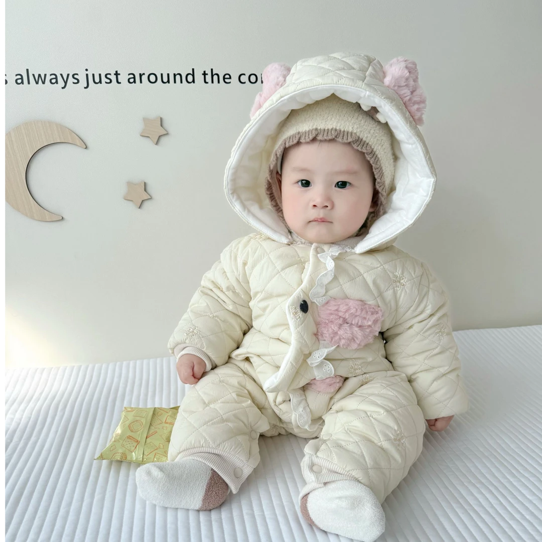 钓鱼猫500克秋冬兔子爬服外出新生婴儿连体衣加厚棉服满月棉衣