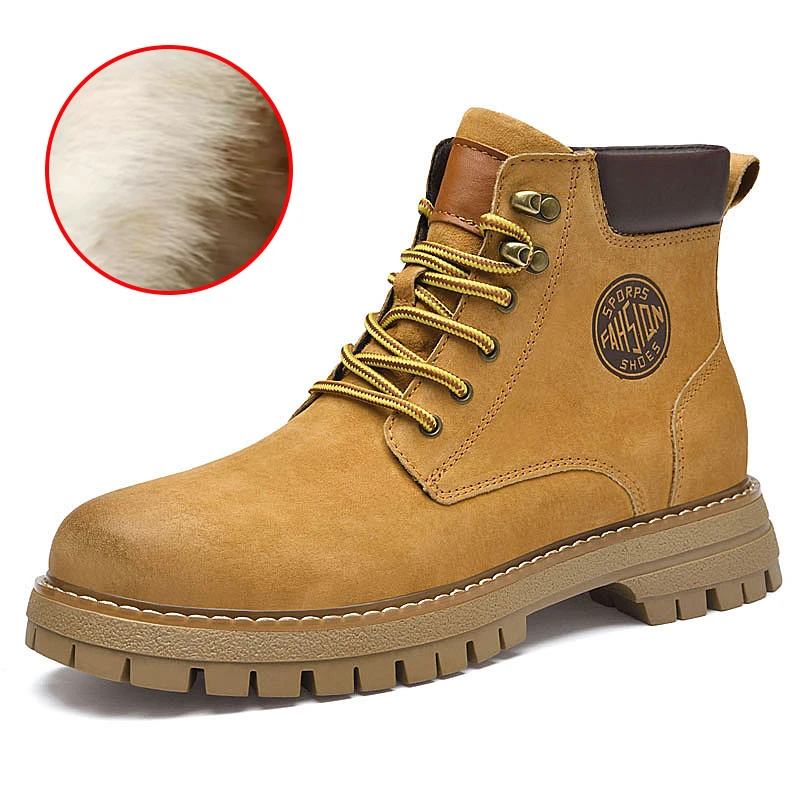 真皮加绒保暖大黄靴2024秋冬复古机车靴男鞋厚底增高马丁靴男女鞋