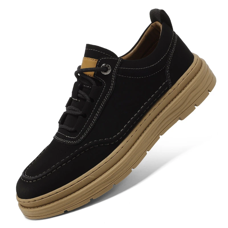 男鞋2024春季新款韩版爆款板鞋男士百搭时尚厚底防滑休闲皮鞋男