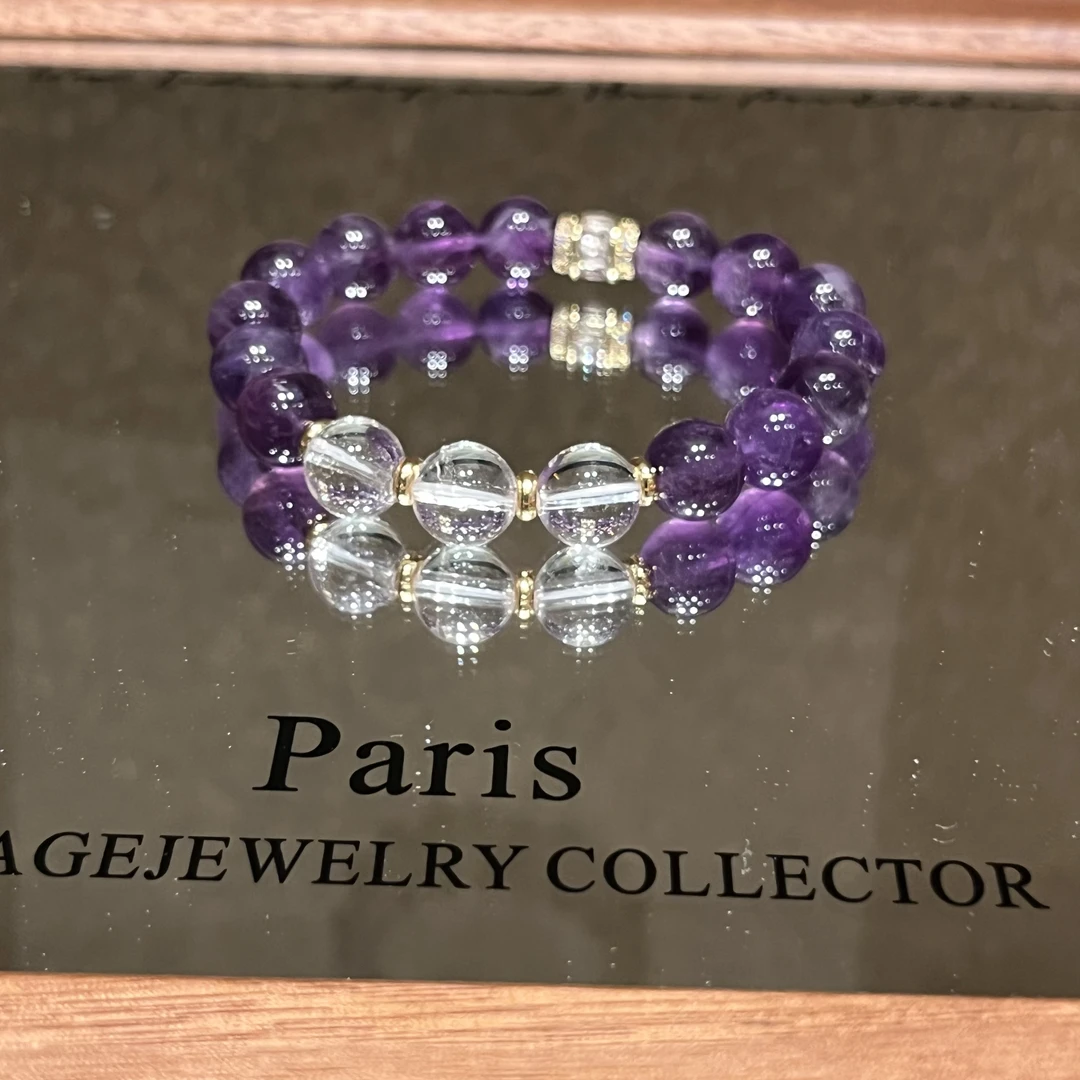 天然紫水晶巴西白水晶DIY原创手串单圈设计款九紫离火赋能10mm