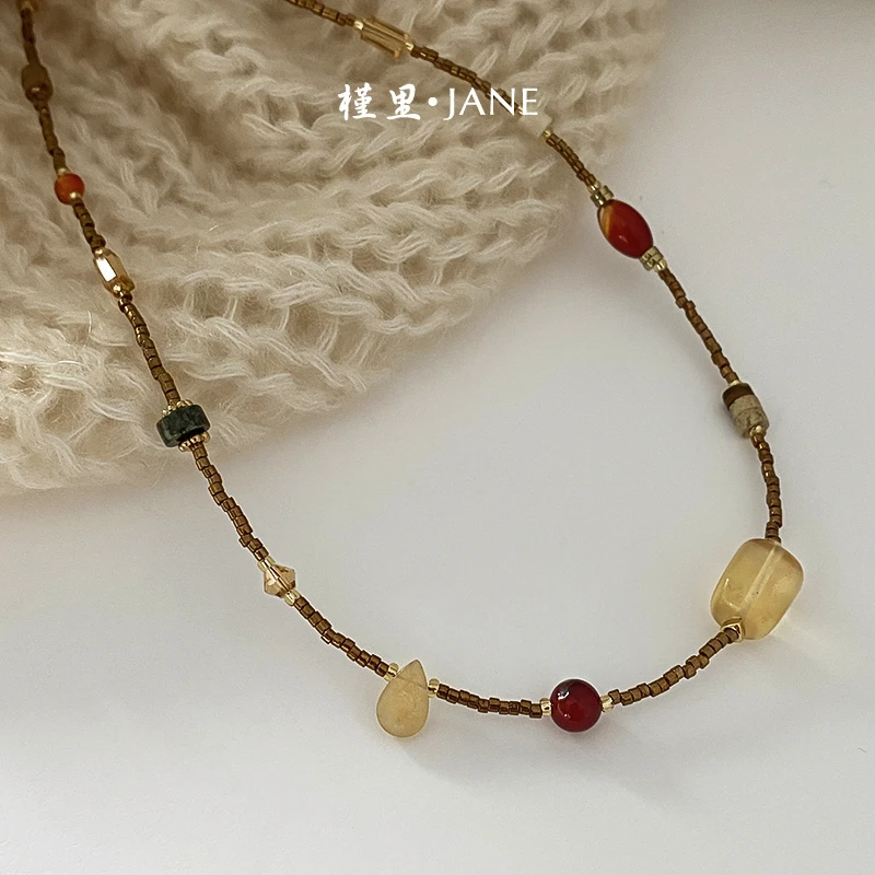 钛钢项链 复古新中式民族风小众设计串珠项链百搭锁骨链女颈链