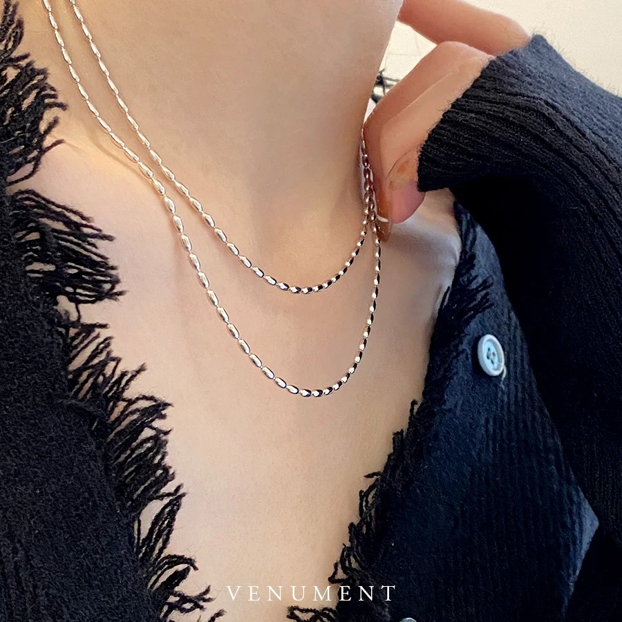 链子925银 电白金裸链百搭链米粒珠项链女简约时尚ins小众锁骨链