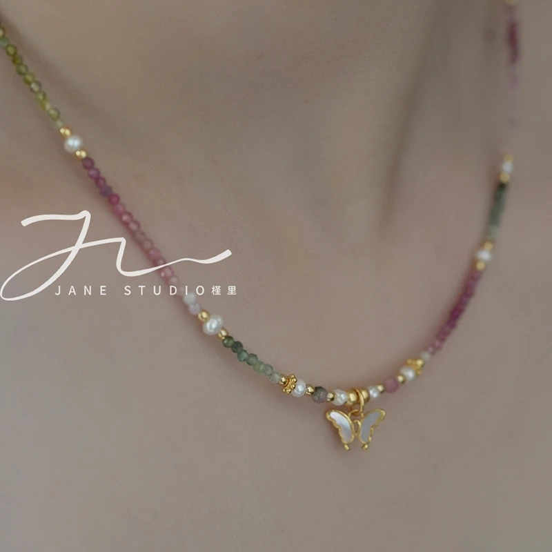 S925银彩珠蝴蝶项链小众设计感ins潮流多巴胺蝴蝶女
