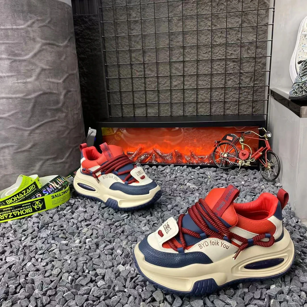 秋冬时尚百搭男士厚底增高老爹鞋加绒保暖舒适软底耐磨运动休闲鞋