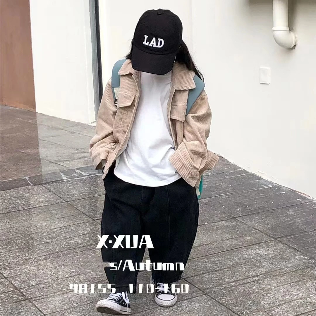 中大童灯芯绒条绒2023春秋新款韩系休闲中性风男女同穿外套98155