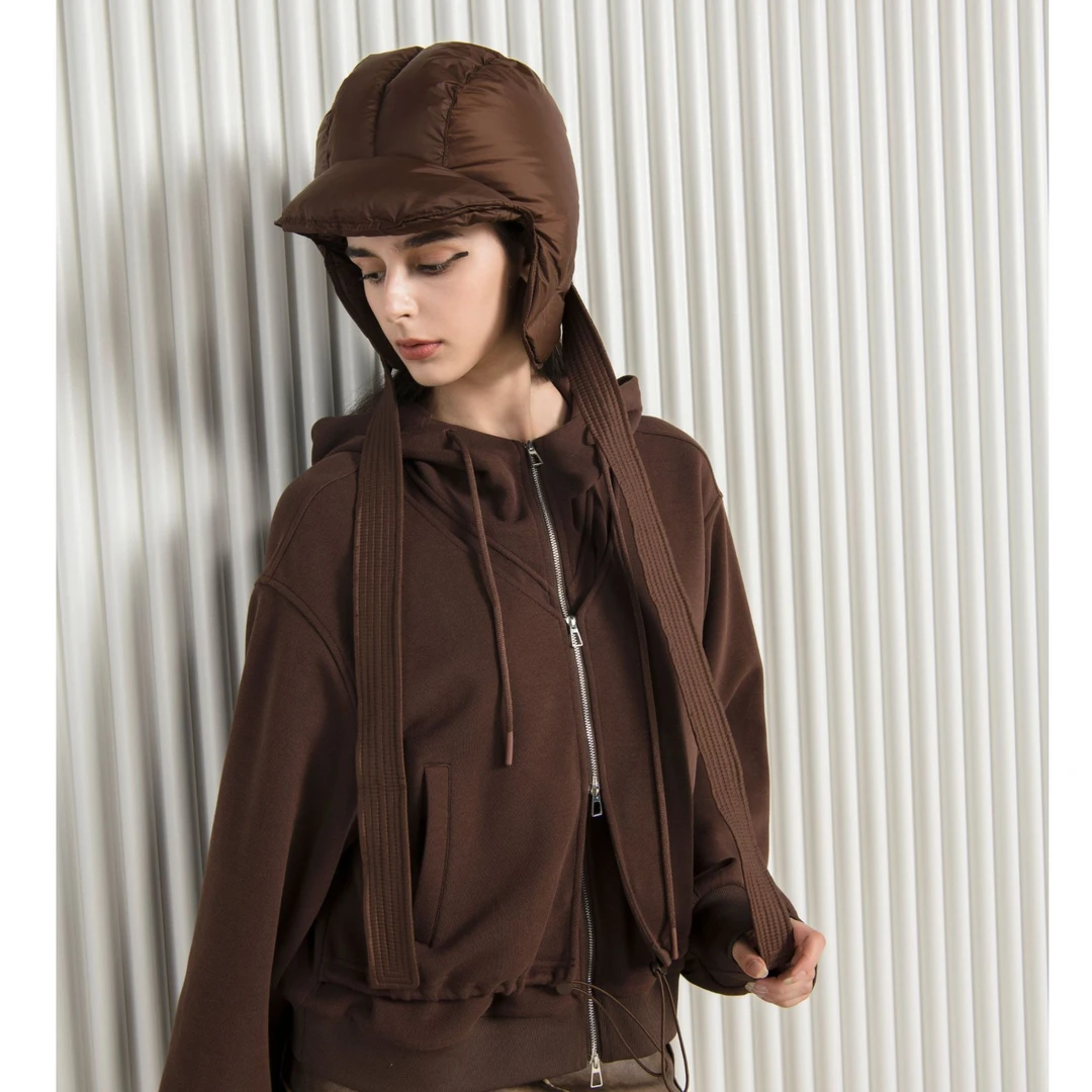 UX新款假两件连帽卫衣美拉德配色外套女