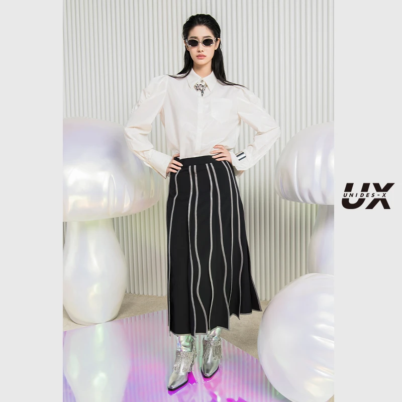 UX2025新款艺术联名衬衫女 白色时尚通勤百搭长袖翻领上衣