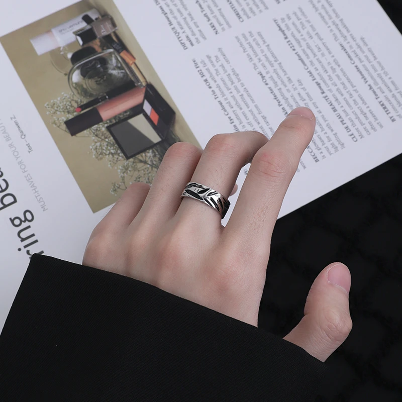 925银戒指 做旧指环复古纯银戒指个性男款戒指时尚百搭可调节手饰