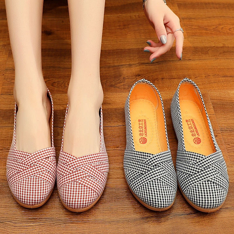老北京布鞋新款懒人鞋帆布鞋百搭平底休闲工作鞋一脚蹬单鞋女