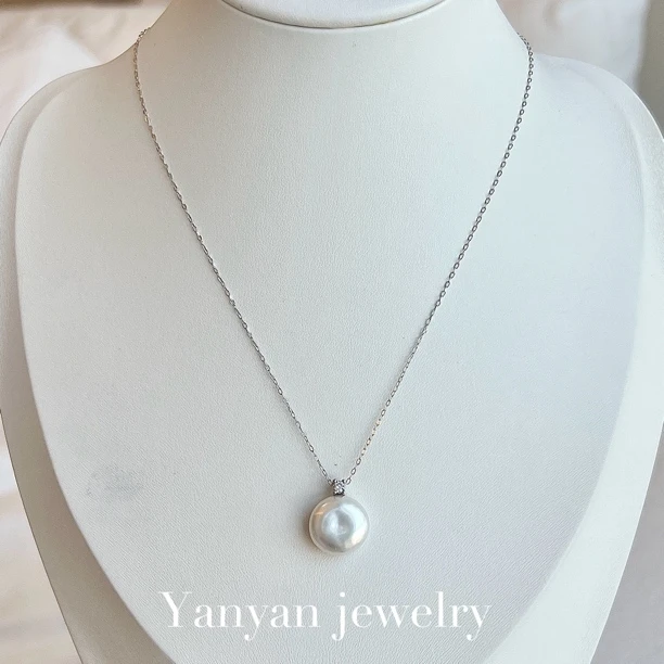 925银 纽扣巴洛克珍珠项链淡水珍珠吊坠戴妃扣精致百搭极简风经典