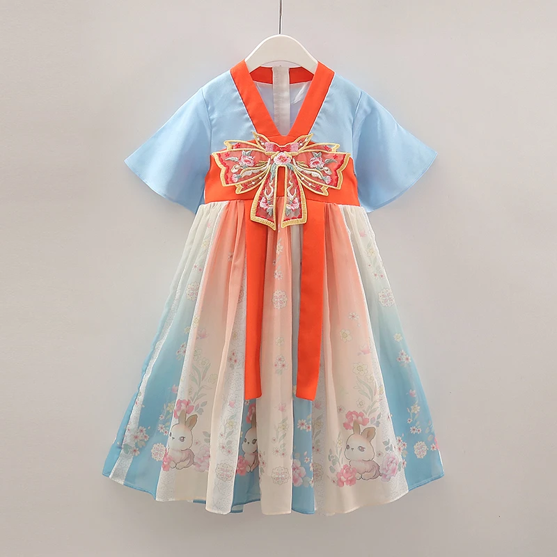女童汉服连衣裙夏季小女孩洋气公主裙国潮古风唐装儿童中国风裙子