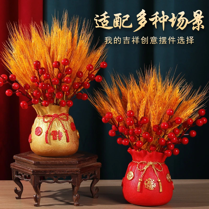 天然黄金大麦干花束福袋钱袋子客厅摆设件金黄麦穗装饰乔迁仿真花