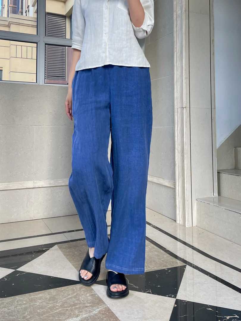 【流浪裤】神裤夏季版浅蓝色汉麻碧纹染宽松流浪麻裤文艺复古直筒裤