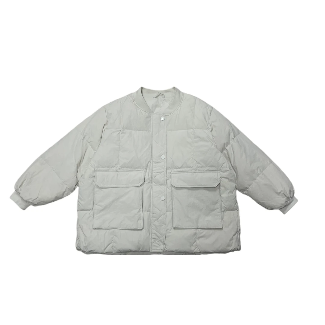 冬季款90白鸭绒韩版简约百搭面包服纯色宽松棒球领保暖羽绒服