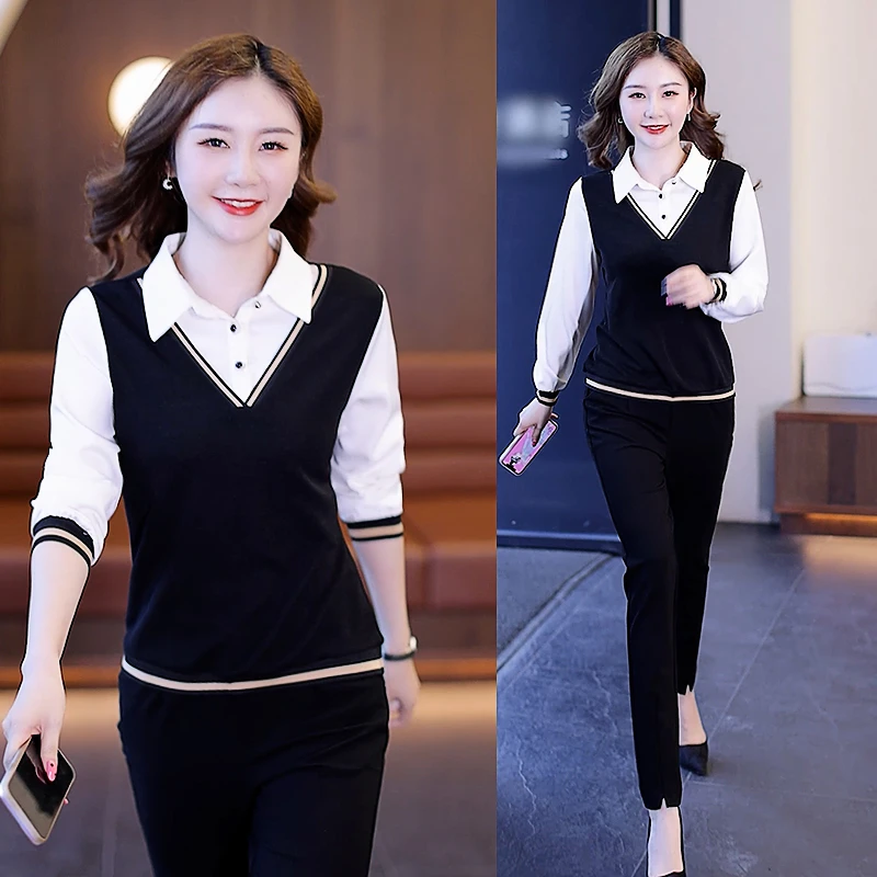 春款长袖假两件衬衫女士洋气时尚衬衣春秋季上衣服2023年新款女装