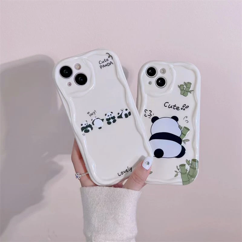 适用于苹果/华为/小米/OPPO/VIVO熊猫花花奶油纹全包手机壳软硅胶