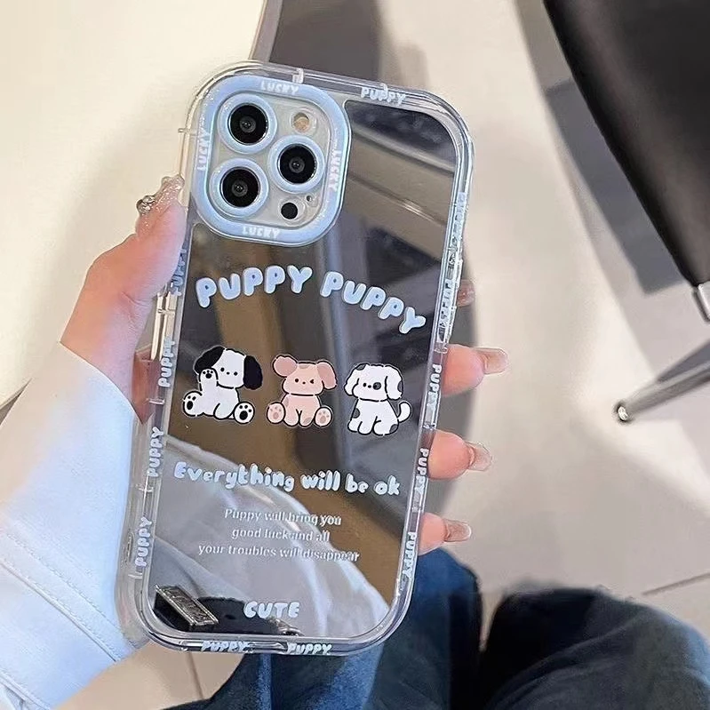 适用苹果华为小米/OPPO/vivo手机壳创意趣味可爱小狗猫咪镜面