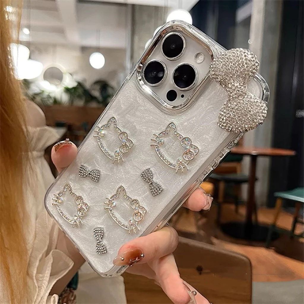 轻奢甜美闪钻KT猫适用iPhone15Promax可爱苹果16手机壳13少女心12