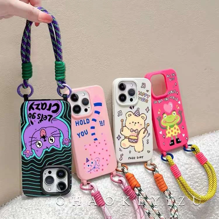 创意卡通动物大孔挂绳手机壳小众适用于苹果15/14PRO防摔ins