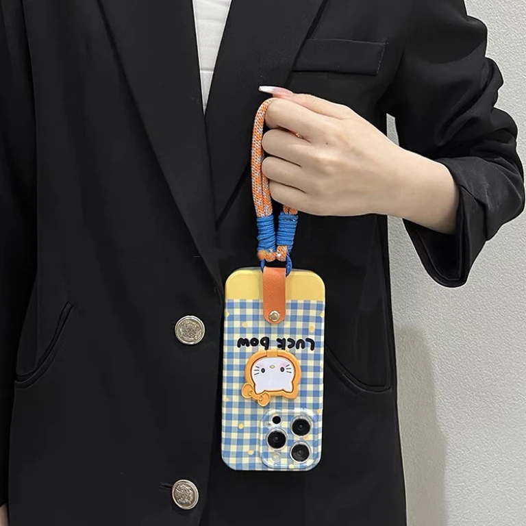 小清新田园风猫咪支架挂绳软壳适用苹果华为oppo/vivio小米防摔