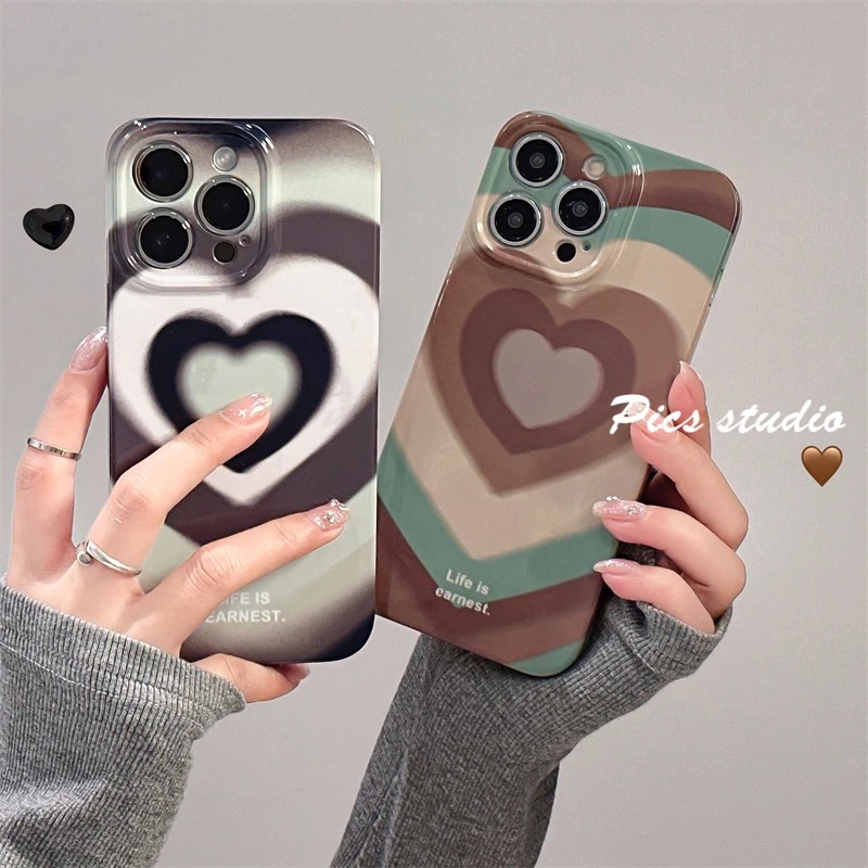 韩风ins复古渐变爱心苹果14华为 oppo vivo手机壳菲林壳硬壳