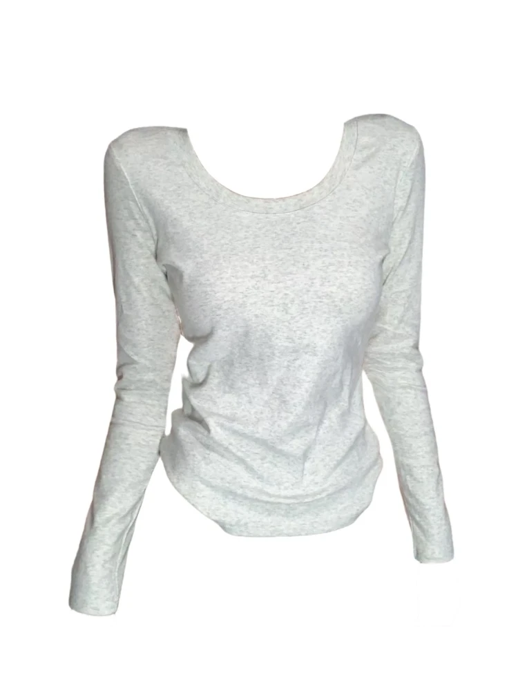 270克93%棉大码基础款低圆领正肩长袖T恤女秋冬内搭显瘦打底上衣