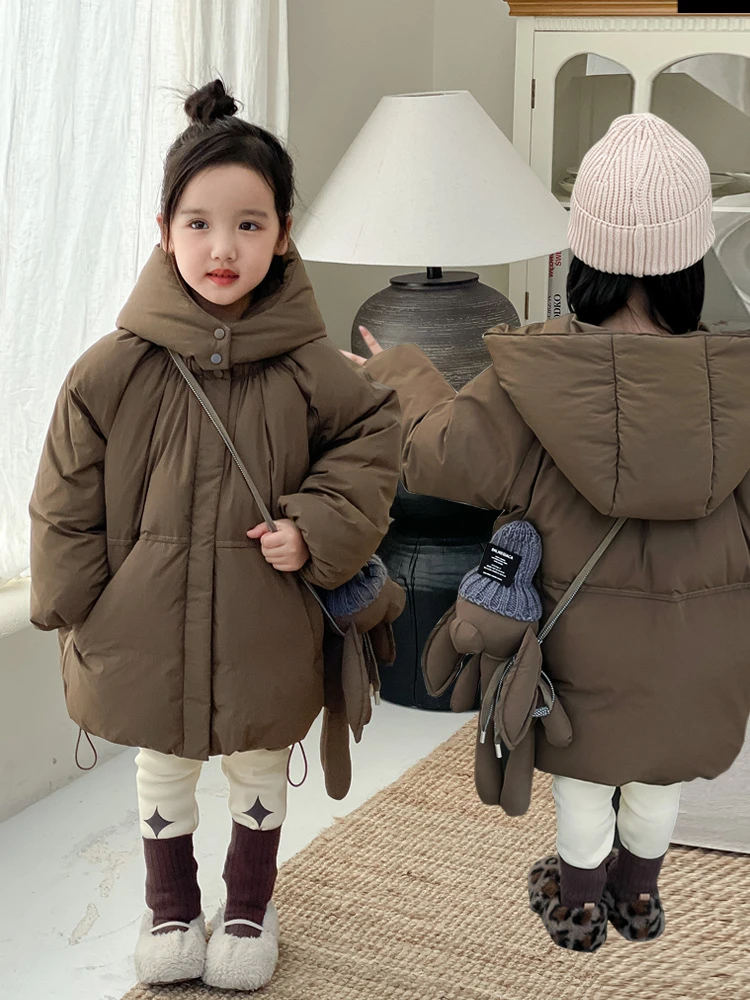 韩国儿童羽绒服2023秋冬新款女童洋气可爱小兔子加厚中长款羽绒服