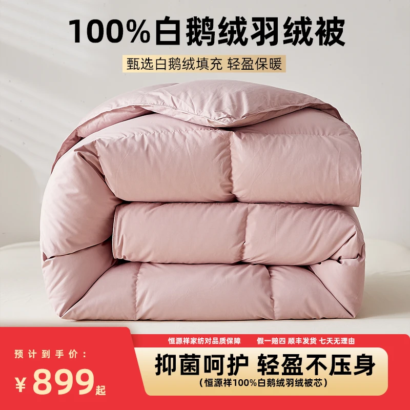 恒源祥100羽绒被芯白鹅绒羽绒被春秋被加厚保暖被芯双人冬被