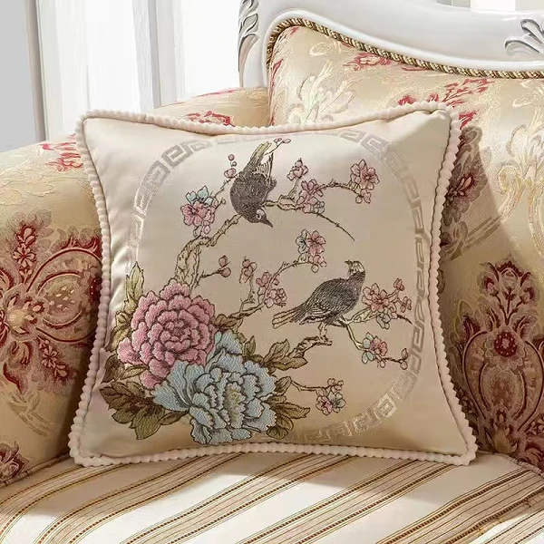 冬羚鸟-WD3-高端浮雕提花欧式风抱枕（鹊花）-AYJ