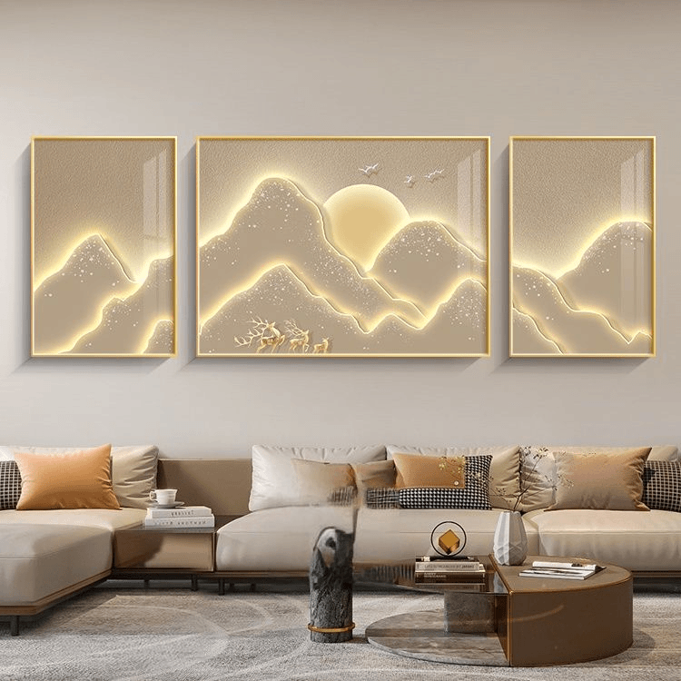 【龙年专属】日照金山客厅装饰画大气三联挂画沙发背景墙轻奢高级