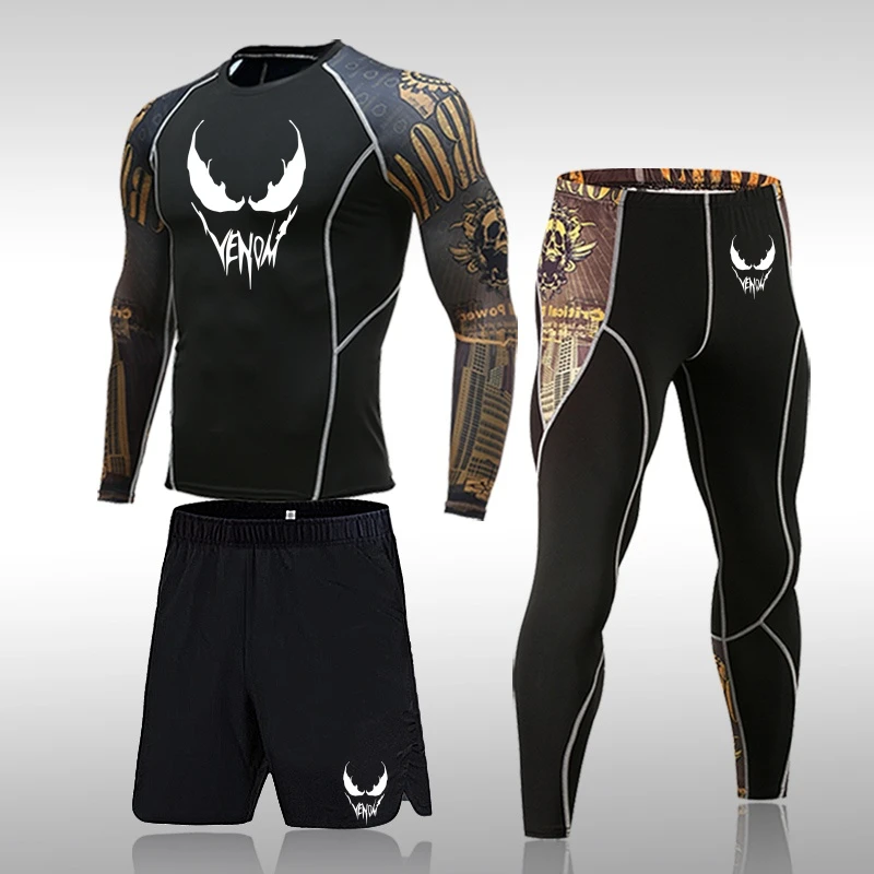 运动紧身衣训练服泰拳搏击散打格斗压缩长袖速干跑步健身服套装