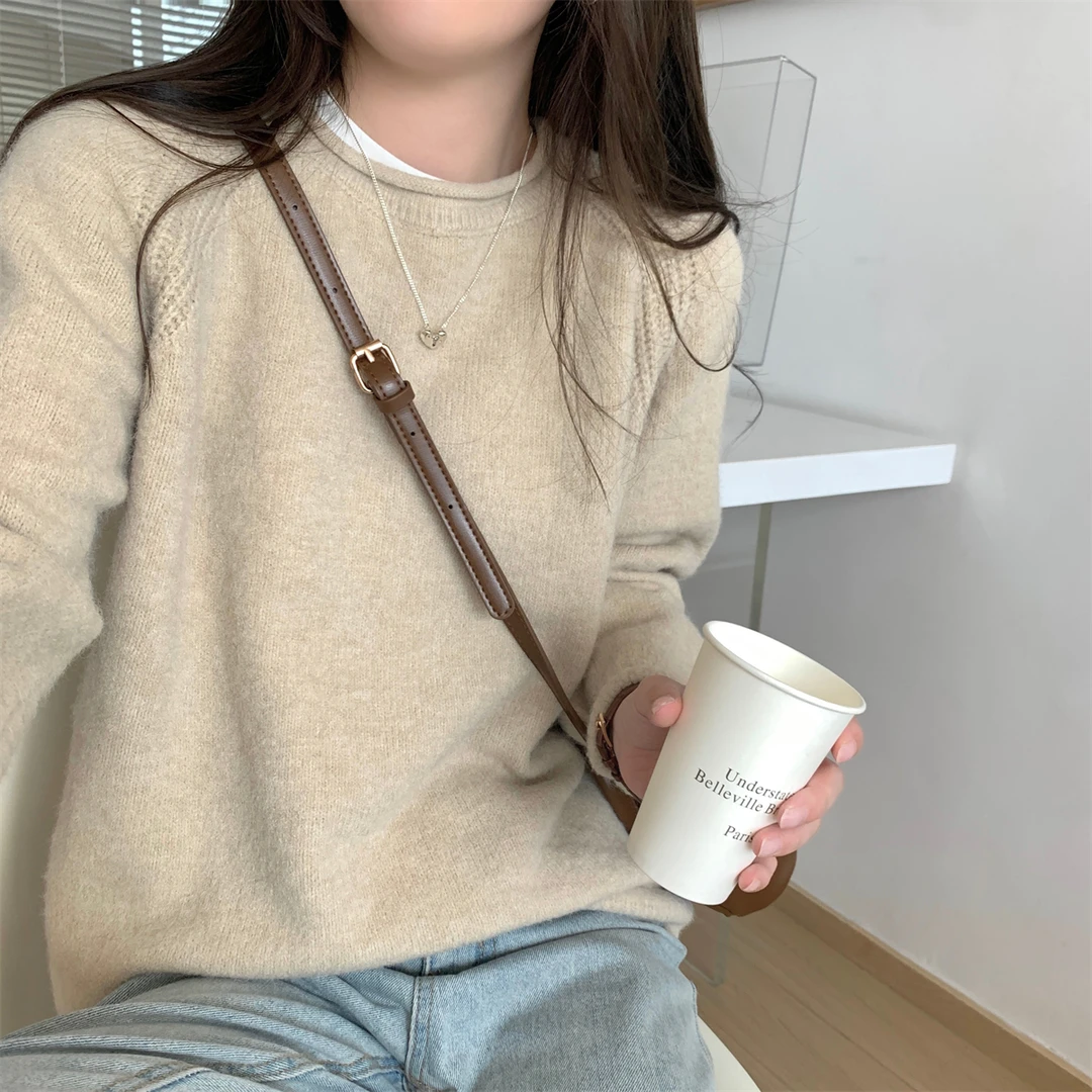 卷边韩版减龄针织打底衫春季2025新款宽松软糯毛衣女简约内搭上衣