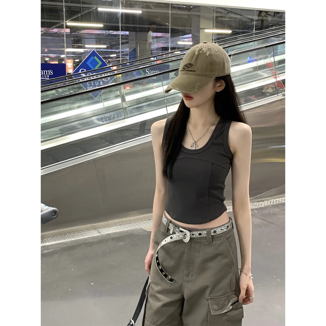 韩版u领小众鱼骨线背心女2025夏季辣妹显瘦百搭无袖上衣外穿吊带