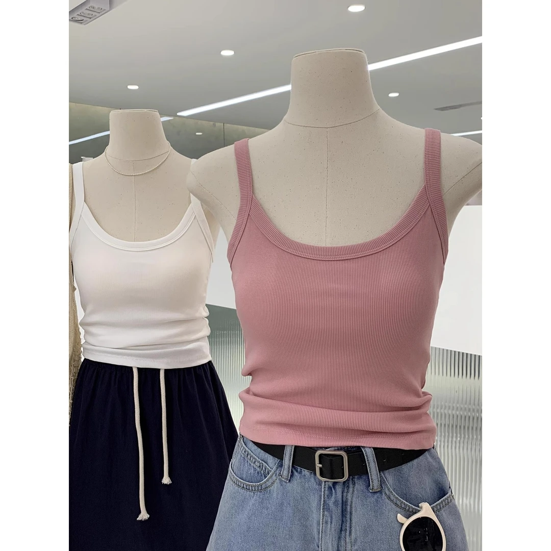 多巴胺吊带女带胸垫罩杯一体上衣夏季2025修身辣妹风外穿纯色背心