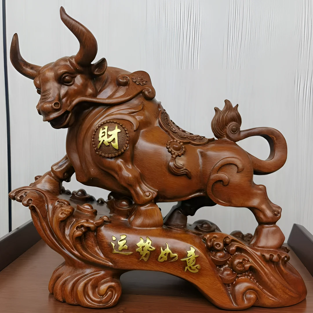 HN运势如意牛长30宽12高28高档中式玄关大号运势家居装饰摆件送礼