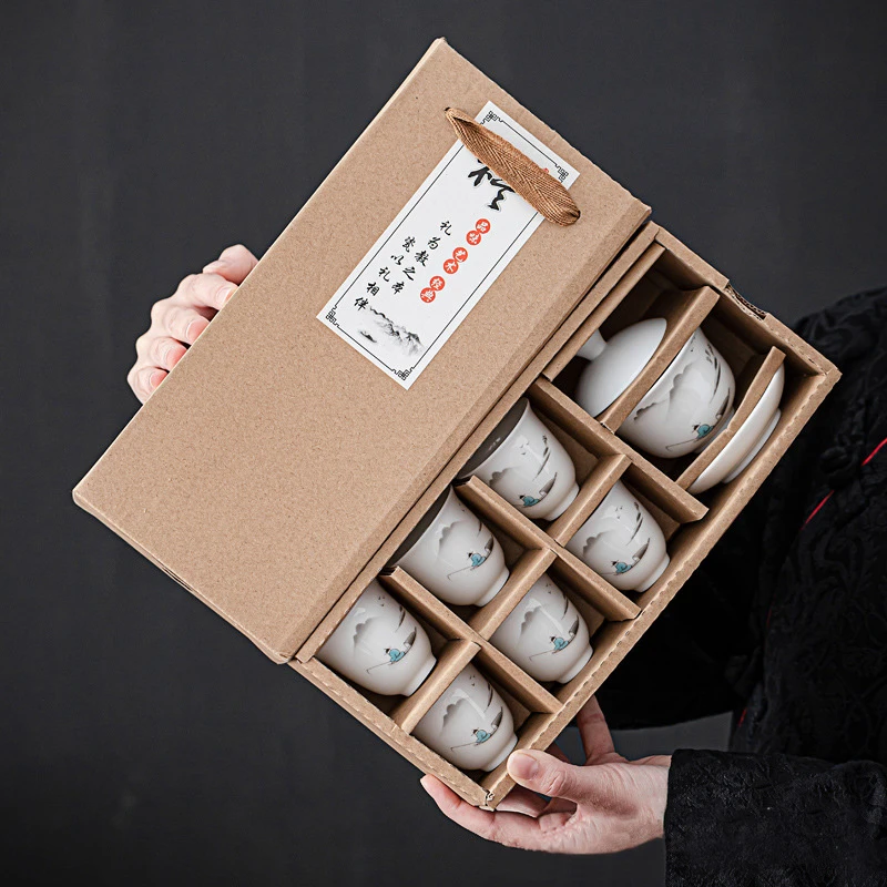 德化功夫茶具高白瓷玉瓷盖碗旅行套装陶瓷整套茶具礼品商务茶杯