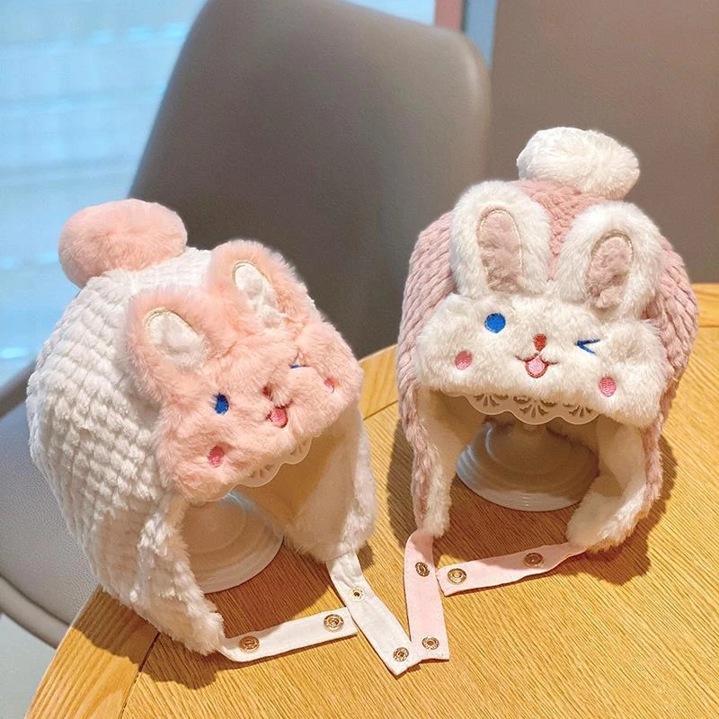 婴儿帽子冬季加厚婴幼儿童雷锋帽冬女童加绒护耳帽女宝宝保暖小兔
