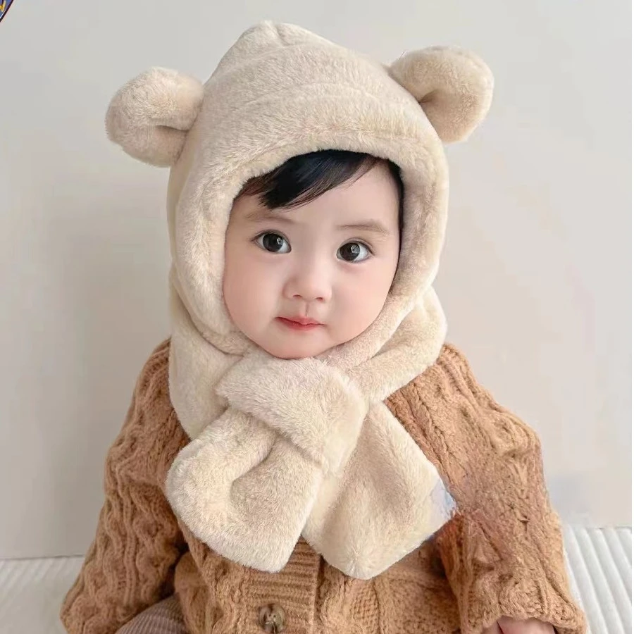 婴幼儿童冬季保暖帽连体帽加厚护耳帽包脸毛绒宝宝围脖帽子一体帽