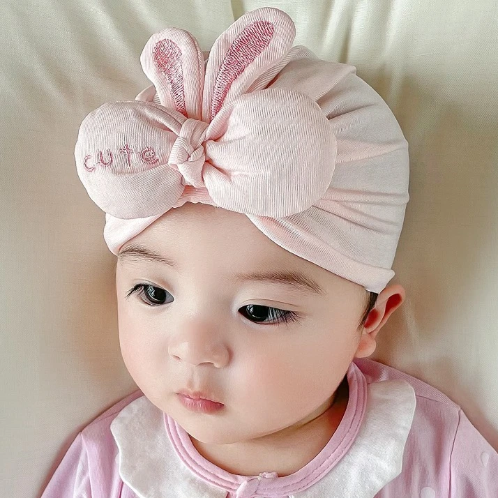 婴儿帽子春秋可爱兔耳头巾帽新生儿女宝宝夏天薄款护卤门头囟胎帽