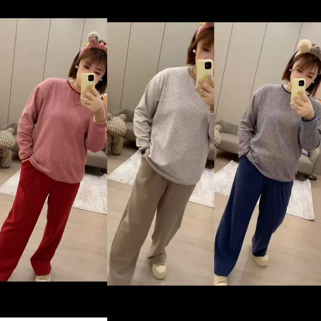 简约暖绒格子家居服睡衣套装