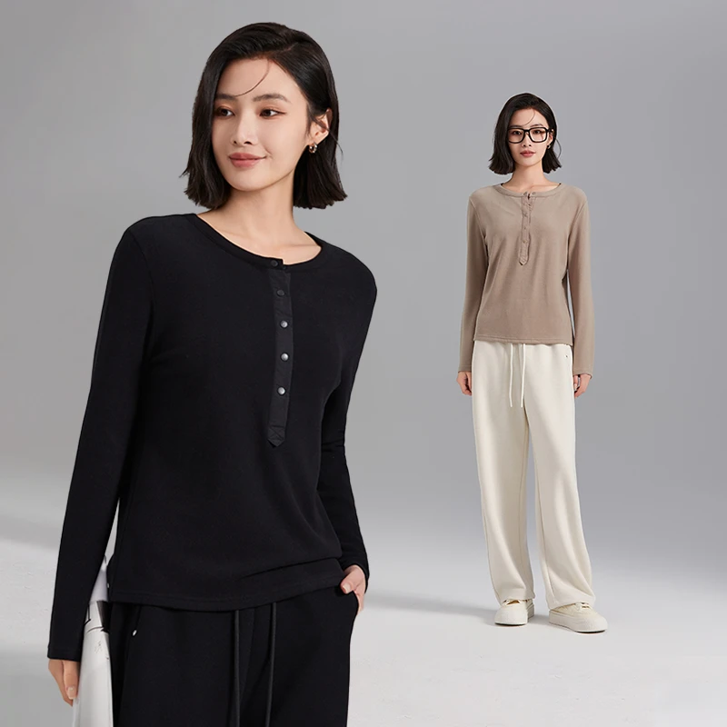 秋冬2024新款韩范宽松极简风简约按扣百搭休闲打底衫DR-MS3033