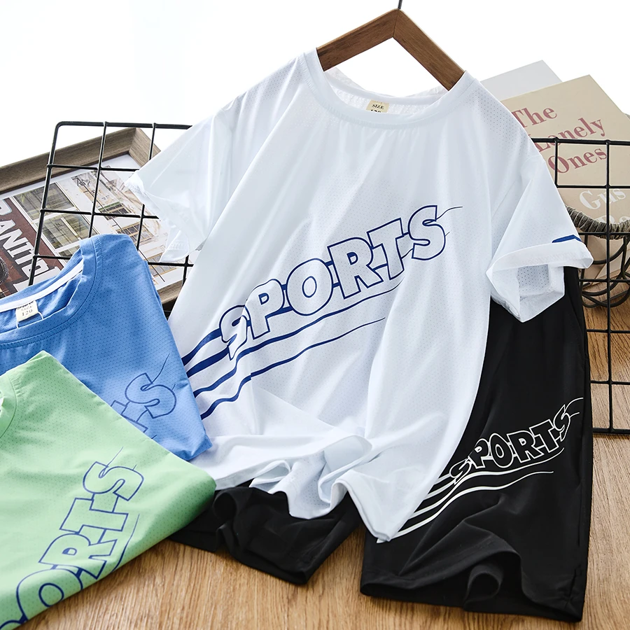 儿童套装夏季2024新款运动休闲男童速干两件套中大童网眼t恤短裤